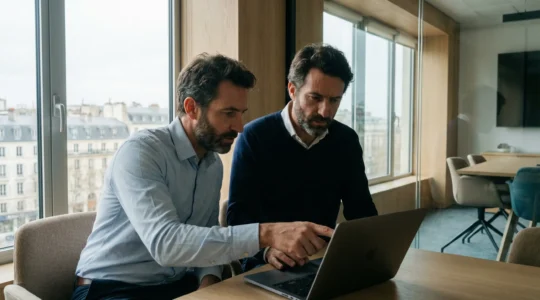 Élus CSE analysant les calculs d'indemnités PSE lors d'une réunion de travail